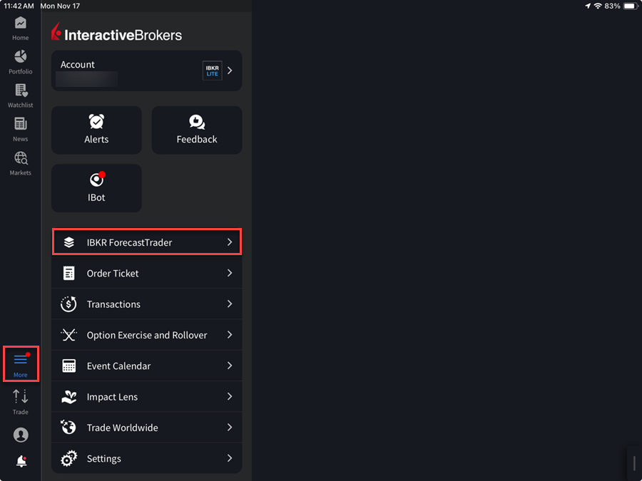 The IBKR ForecastTrader on the iPad